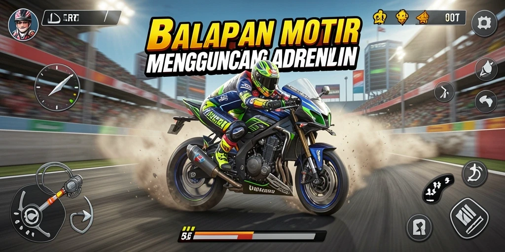 Gameplay seru 5RT dengan balapan motor yang mendebarkan.