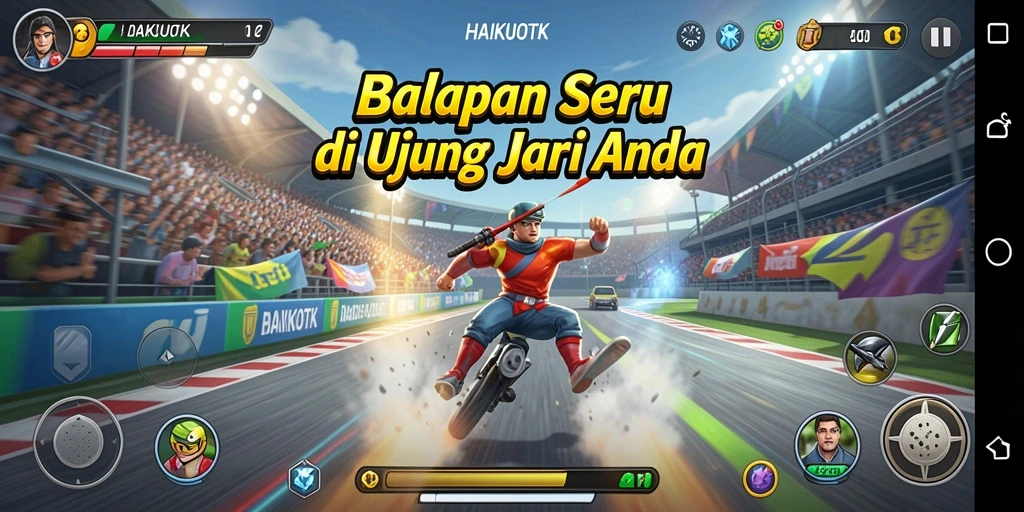 Tampilan gameplay HAIKUOTK yang penuh aksi dan kecepatan.