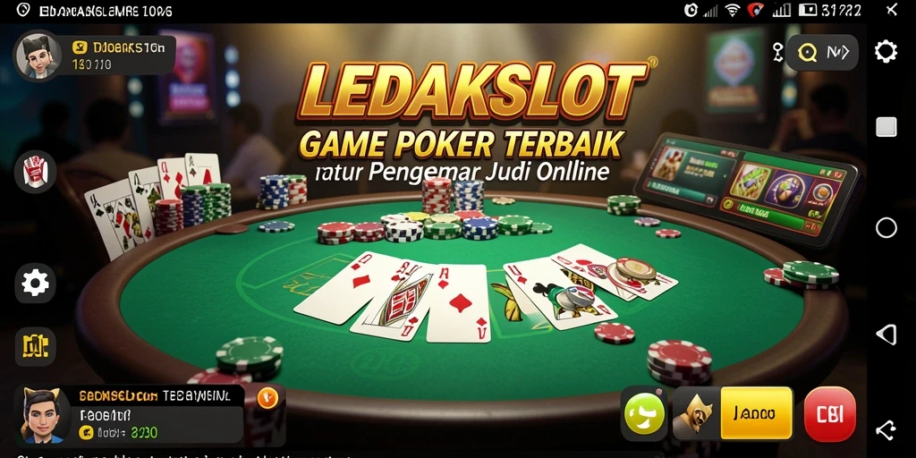 Tangkapan layar gameplay LEDAKSLOT menunjukkan berbagai aksi seru di meja poker.
