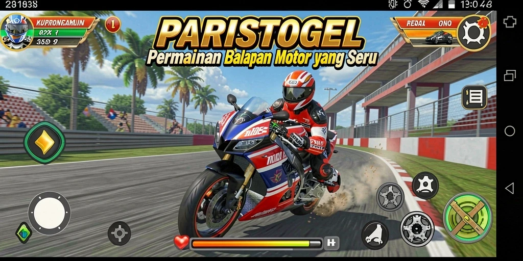 Gameplay seru dalam balapan motor yang mendebarkan.