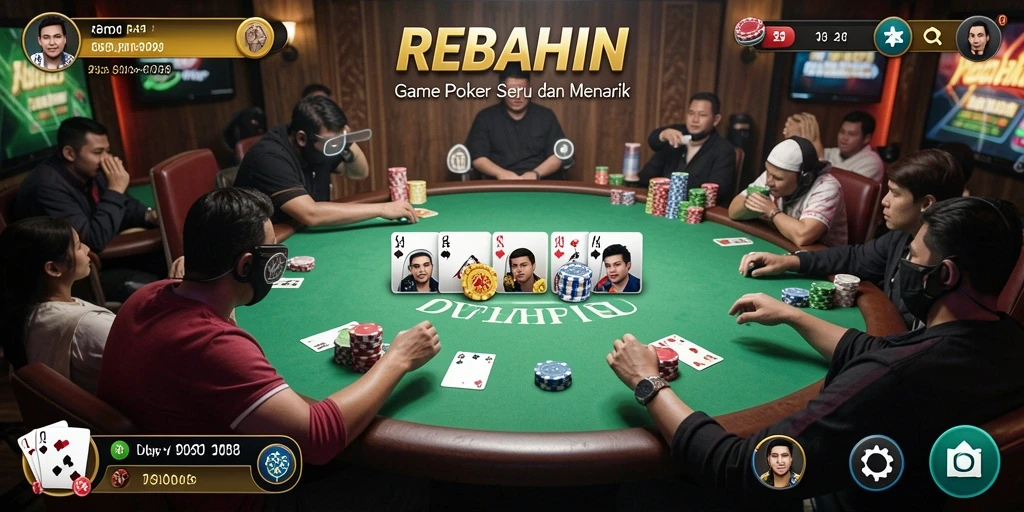 Tampilan permainan Poker yang seru dalam REBAHIN dengan pemain aktif.