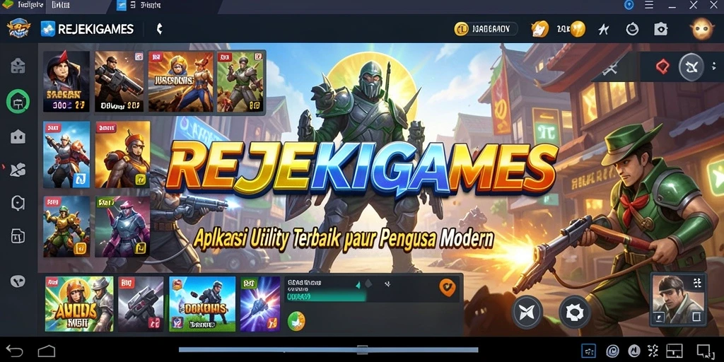 Tampilan utama aplikasi REJEKIGAMES dengan berbagai fitur menarik.