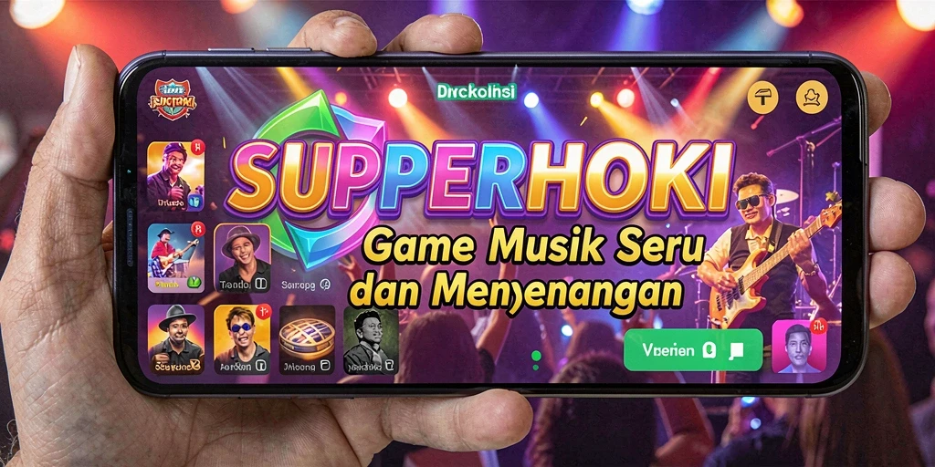 Screenshot gameplay SUPERHOKI menampilkan pemain menikmati musik dengan tantangan interaktif.