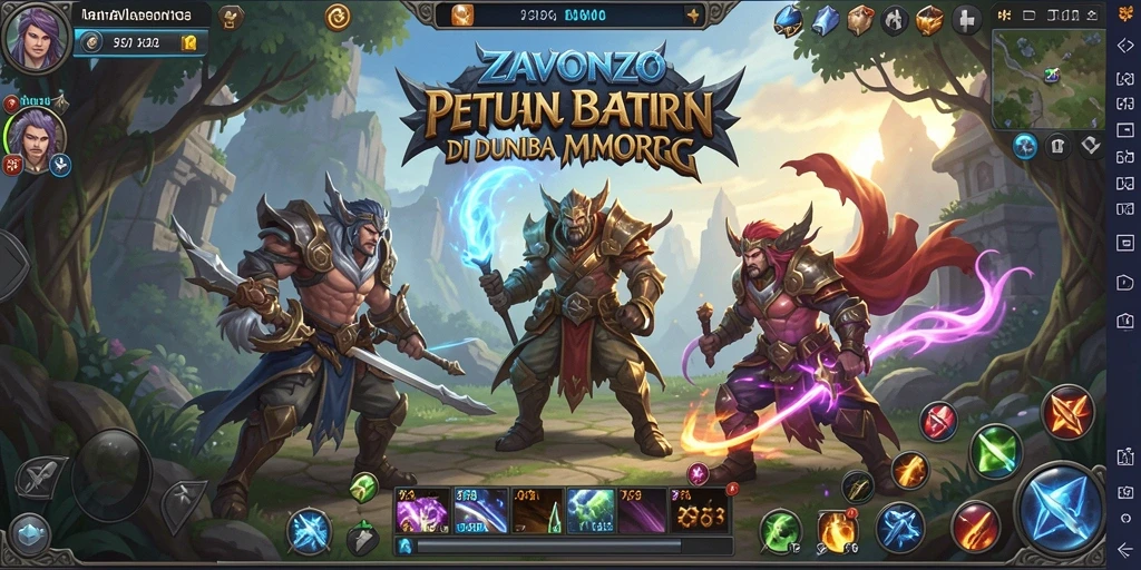 Screenshot gameplay ZAVONZO menunjukkan pertarungan seru di dunia fantasi.