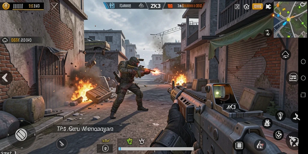 Tangkapan layar utama ZK3 menampilkan gameplay TPS yang menegangkan.